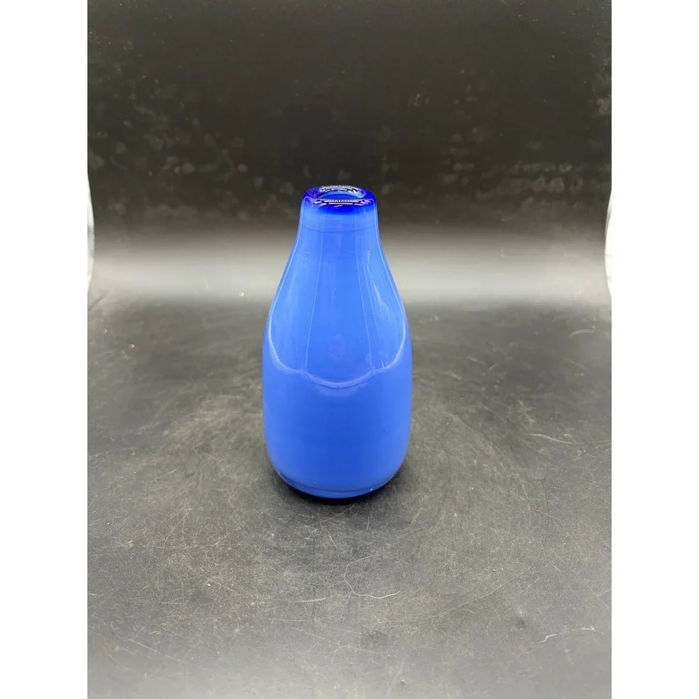 Hand Blown Cased Art Glass Bud Vase Cobalt Periwinkle Blue Studio Glass 4.75